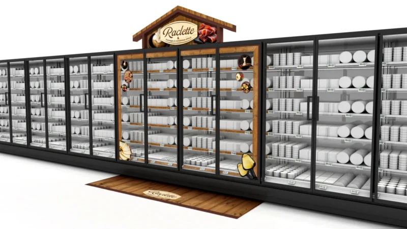 Univers Raclette · habillage chalet sur meuble réfrigéré