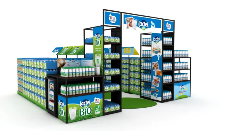 Lactel Bio · corner promo lait bio en magasin