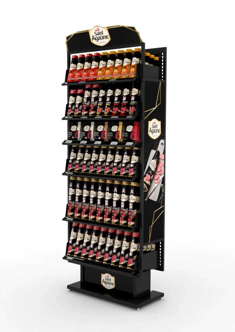 Meuble multifonction · présentoir boissons en magasin