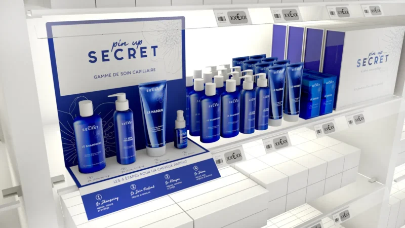 Pin Up Secret · présentoir gamme de soin capillaire