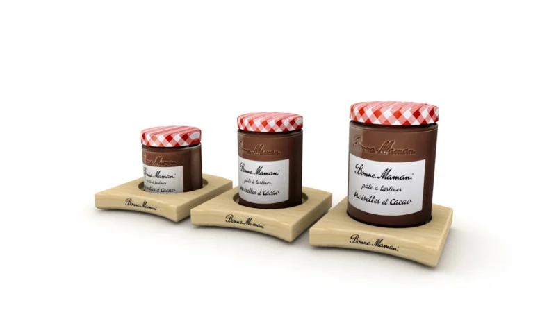 Bonne Maman · supports bois de mise en avant confitures